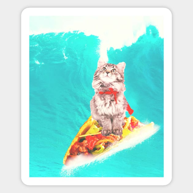 Kitty Cat Surfing Taco Sticker by Random Galaxy